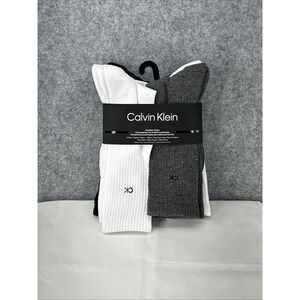 Calvin Klein Men's Size 7-12 Cushion Crew Socks 5 Pairs White Grey Logo One Size
